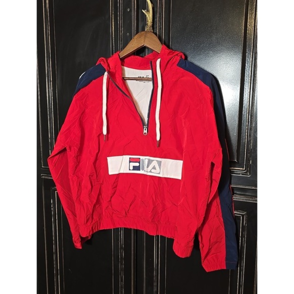 Fila Windbreaker‎ Jacket, Crop, Women's Large, Quarter Zip, Front Pouch